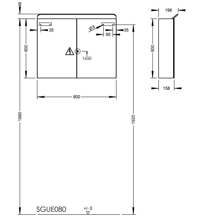 burgbad b:me Spiegelschrank mit LED-Beleuchtung, 80 cm, 2 Spiegeltüren