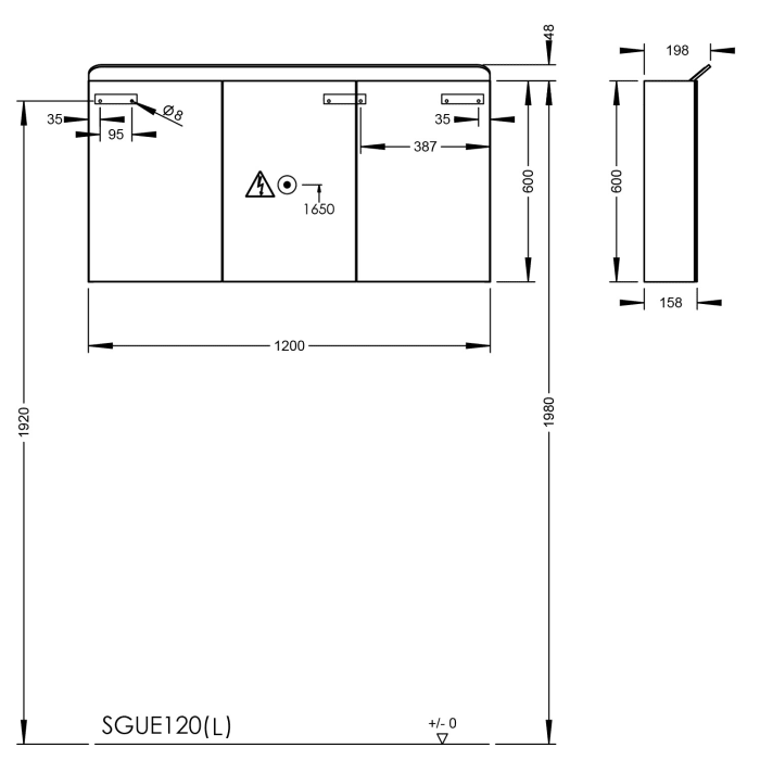 burgbad b:me Spiegelschrank mit LED-Beleuchtung, 120 cm, 3 Spiegeltüren, Doppeltür links