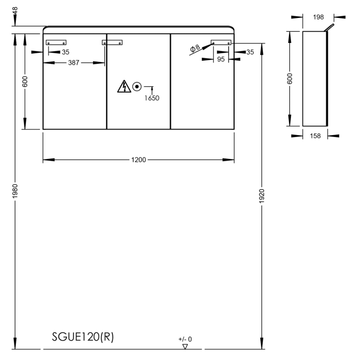 burgbad b:me Spiegelschrank mit LED-Beleuchtung, 120 cm, 3 Spiegeltüren, Doppeltür rechts