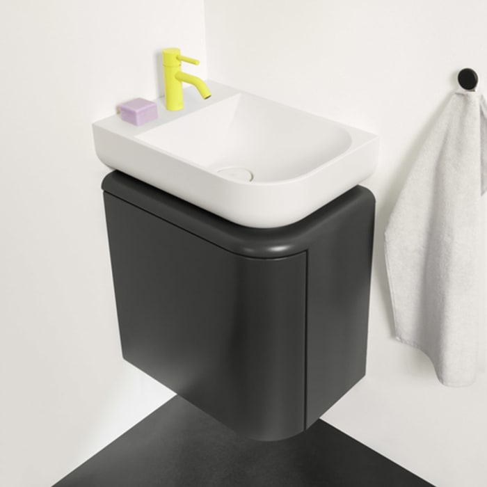 burgbad b:me Waschtischunterschrank mit Mineralguss-Waschtisch 50 cm, 1 Auszug, Becken rechts