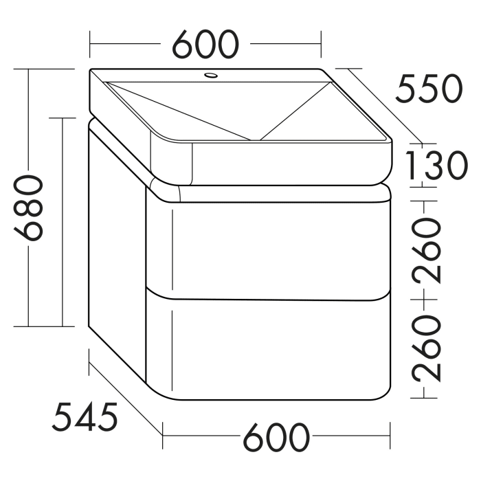 burgbad b:me Waschtischunterschrank mit Mineralguss-Waschtisch 60 cm, 2 Auszüge (Kopie)
