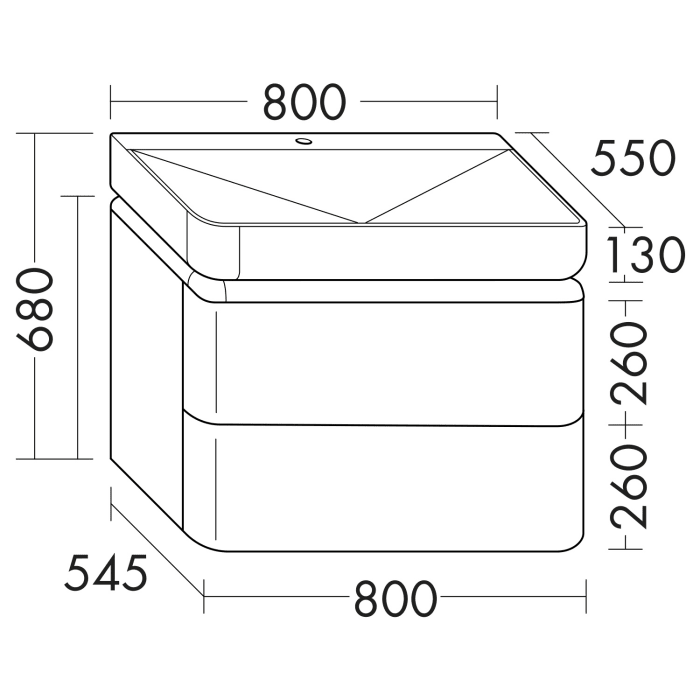 burgbad b:me Waschtischunterschrank mit Mineralguss-Waschtisch 80 cm, 2 Auszüge