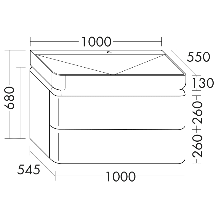 burgbad b:me Waschtischunterschrank mit Mineralguss-Waschtisch 100 cm, 2 Auszüge
