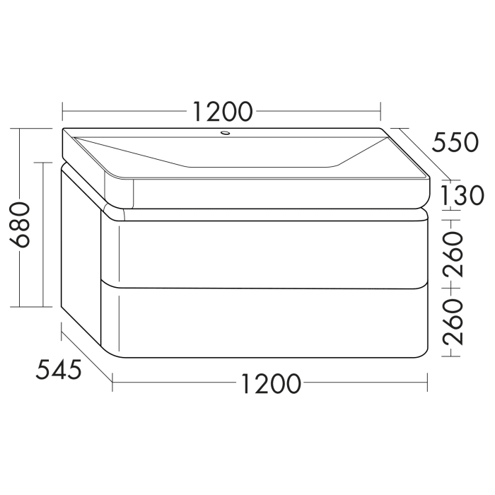 burgbad b:me Waschtischunterschrank mit Mineralguss-Waschtisch 120 cm, 2 Auszüge