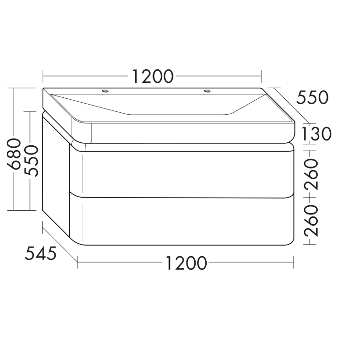 burgbad b:me Waschtischunterschrank mit Mineralguss-Waschtisch 120 cm, 2 Auszüge, 2 Hahnlöcher