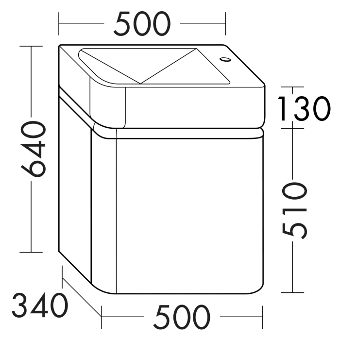 burgbad b:me Waschtischunterschrank mit Mineralguss-Waschtisch 50 cm, 1 Auszug, Becken links
