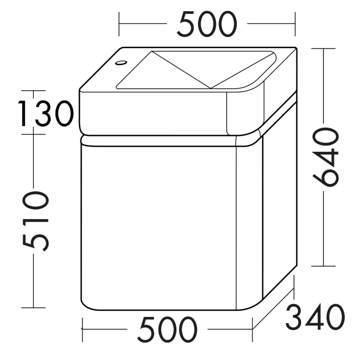 burgbad b:me Waschtischunterschrank mit Mineralguss-Waschtisch 50 cm, 1 Auszug, Becken rechts
