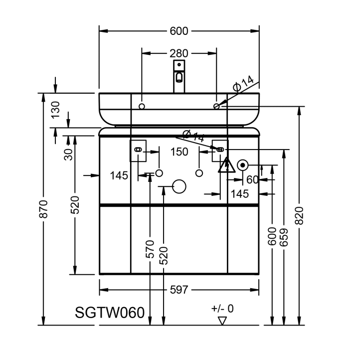 burgbad b:me Waschtischunterschrank mit Mineralguss-Waschtisch 60 cm, 2 Auszüge