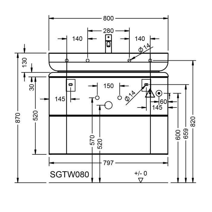 burgbad b:me Waschtischunterschrank mit Mineralguss-Waschtisch 80 cm, 2 Auszüge