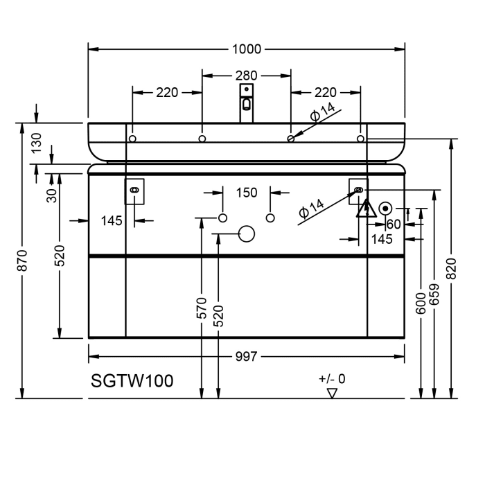 burgbad b:me Waschtischunterschrank mit Mineralguss-Waschtisch 100 cm, 2 Auszüge