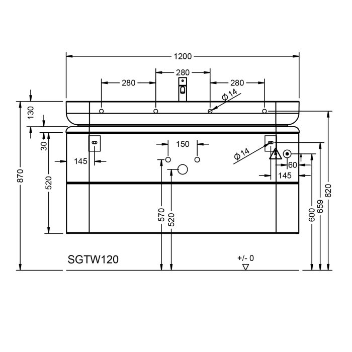 burgbad b:me Waschtischunterschrank mit Mineralguss-Waschtisch 120 cm, 2 Auszüge