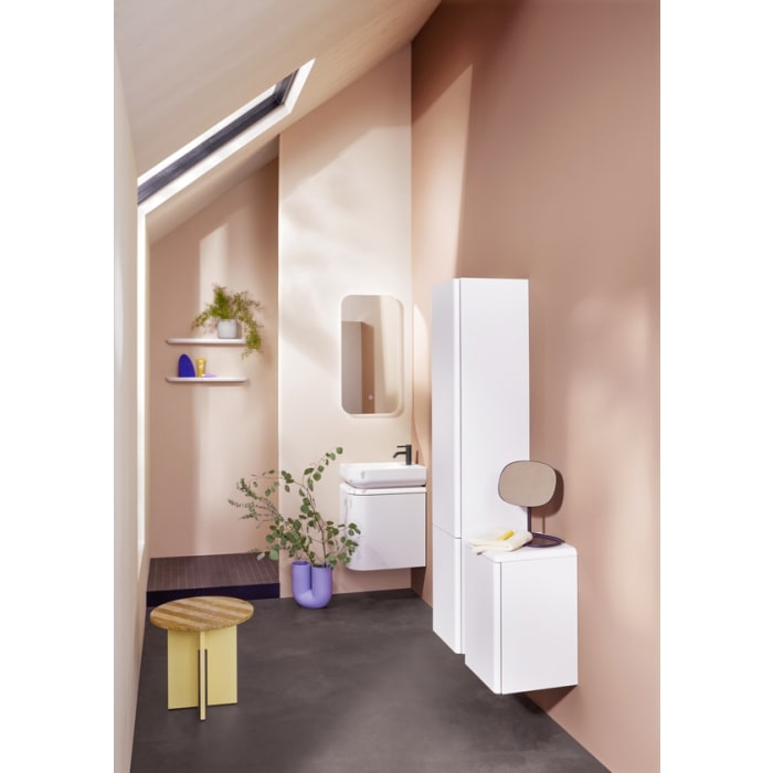 burgbad b:me Waschtischunterschrank mit Mineralguss-Waschtisch 50 cm, 1 Auszug, Becken links