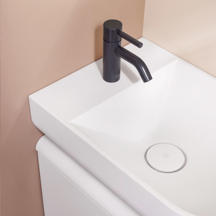 burgbad b:me Waschtischunterschrank mit Mineralguss-Waschtisch 50 cm, 1 Auszug, Becken rechts