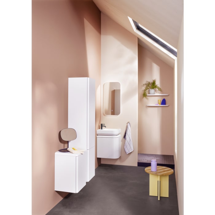 burgbad b:me Waschtischunterschrank mit Mineralguss-Waschtisch 50 cm, 1 Auszug, Becken rechts