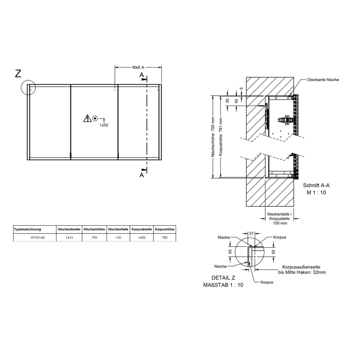 burgbad rl20 Spiegelschrank 142 cm, mit Klarglas Lichtrahmen für Wandeinbau
