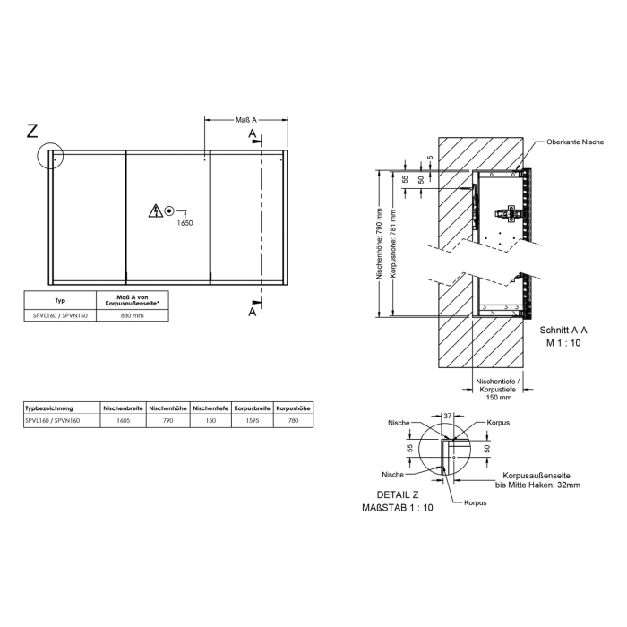 burgbad rl20 Spiegelschrank 161 cm, mit Lichtrahmen für Wandeinbau
