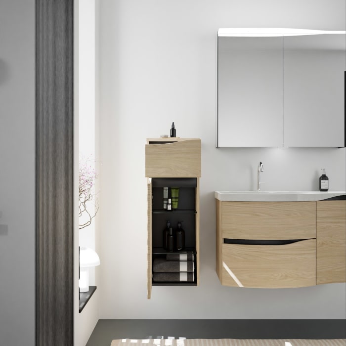 burgbad Sinea 3.0 Halbhoher Schrank 35 x 34 x 96 cm, 1 Schublade, 1 Tür, Anschlag links, mit Griffleiste G0292