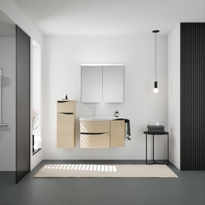 burgbad Sinea 3.0 Halbhoher Schrank 35 x 34 x 96 cm, 1 Schublade, 1 Tür, Anschlag links, mit Griffleiste G0292