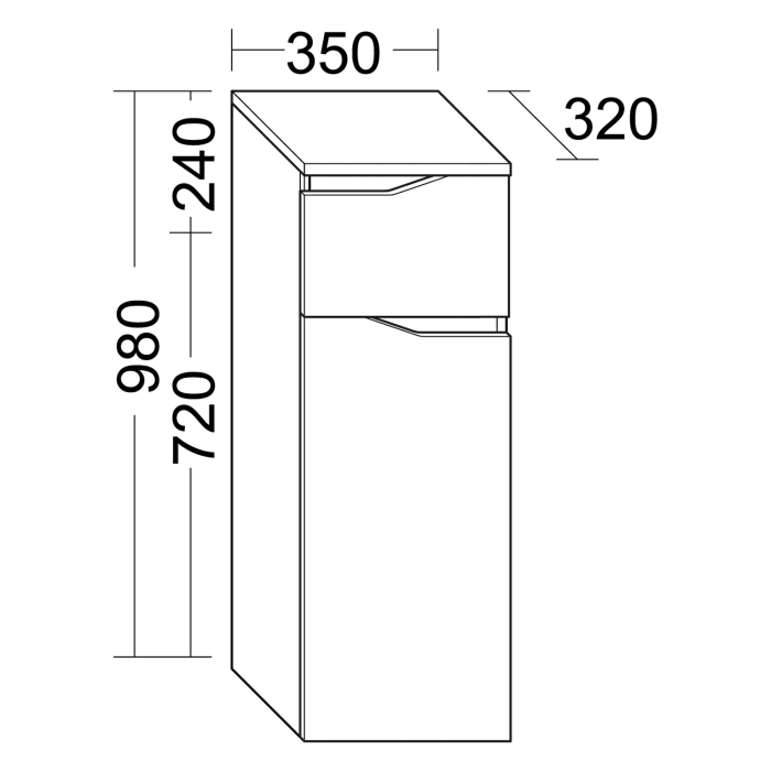 burgbad Sinea 3.0 Halbhoher Schrank 35 x 34 x 96 cm, 1 Schublade, 1 Tür, Anschlag links, mit Griffleiste G0167