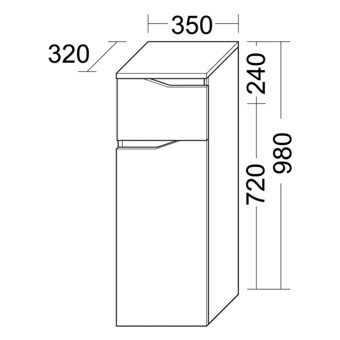 burgbad Sinea 3.0 Halbhoher Schrank 35 x 34 x 96 cm, 1 Schublade, 1 Tür, Anschlag rechts, mit Griffleiste G0292
