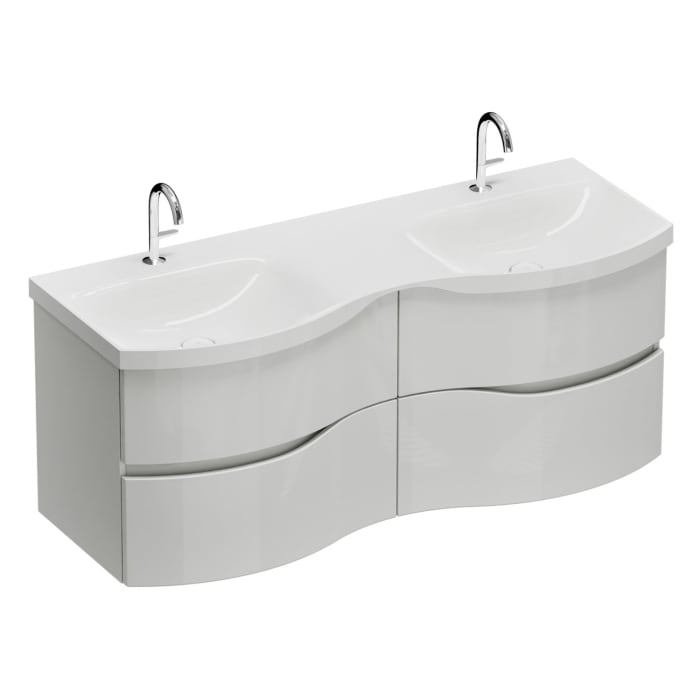 burgbad Sinea 3.0 Mineralguss-Doppelwaschtisch mit Unterschrank, 142 cm, mit Griffleiste G0167