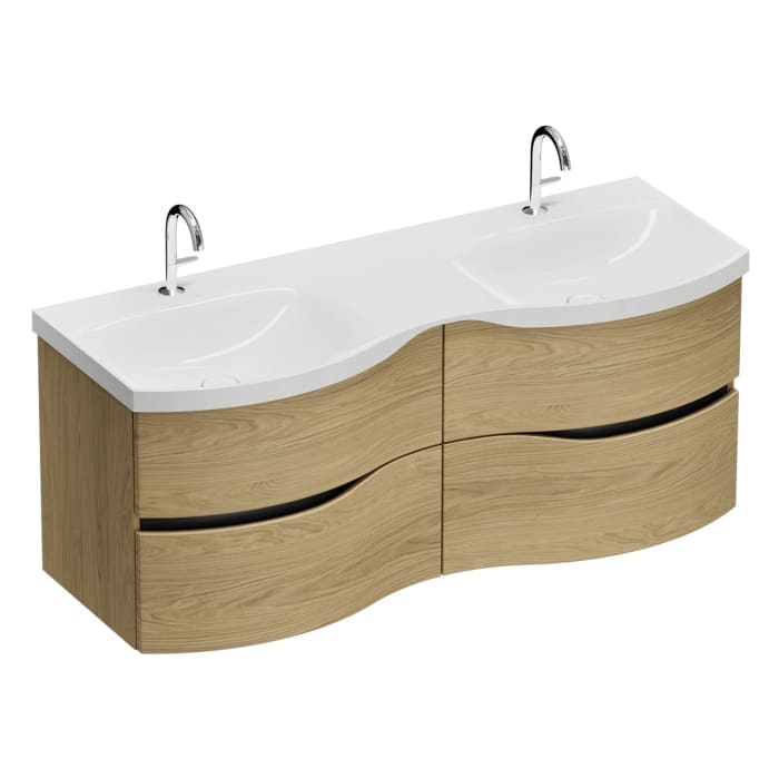 burgbad Sinea 3.0 Mineralguss-Doppelwaschtisch mit Unterschrank, 142 cm, mit Griffleiste G0292