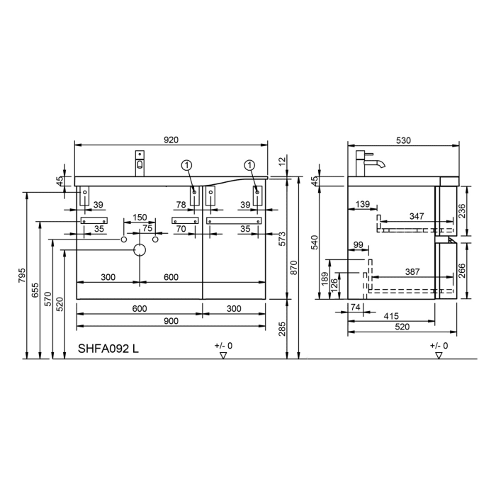 burgbad Sinea 3.0 Mineralguss-Waschtisch mit Unterschrank, 92 cm, mit Griffleiste G0292
