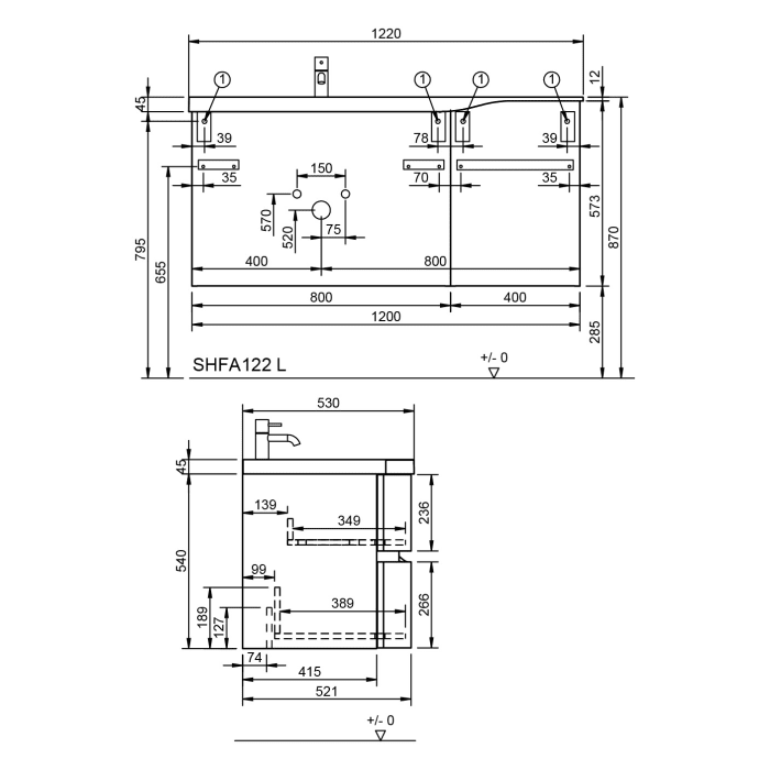 burgbad Sinea 3.0 Mineralguss-Waschtisch mit Unterschrank, 122 cm, mit Griffleiste G0292