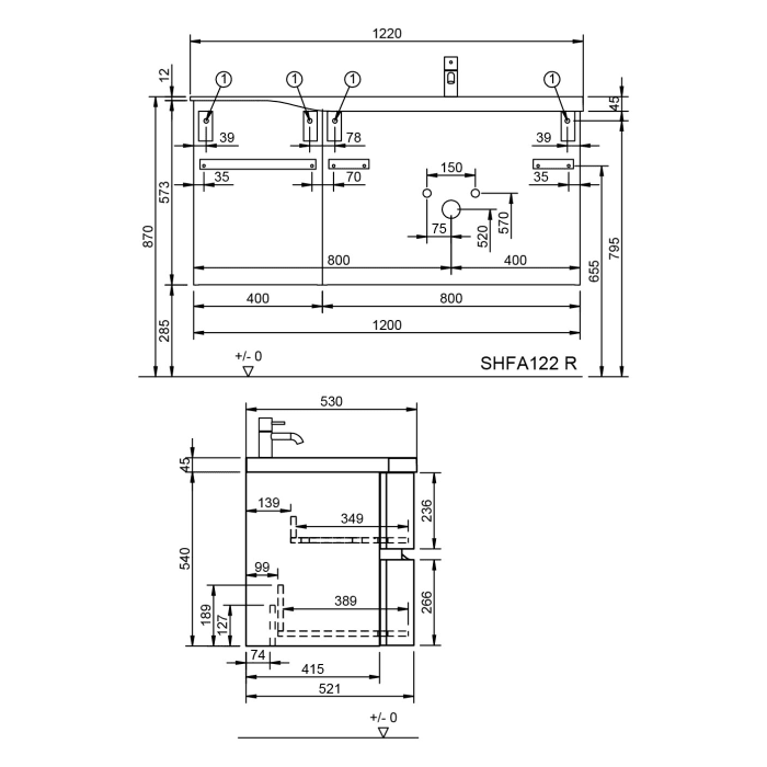 burgbad Sinea 3.0 Mineralguss-Waschtisch mit Unterschrank, 122 cm, mit Griffleiste G0167