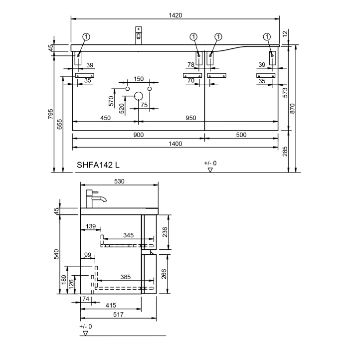 burgbad Sinea 3.0 Mineralguss-Waschtisch mit Unterschrank, 142 cm, mit Griffleiste G0167