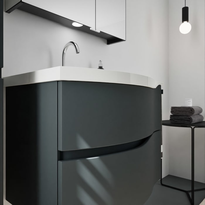 burgbad Sinea 3.0 Mineralguss-Waschtisch mit Unterschrank, 77 cm, mit Griffleiste G0167