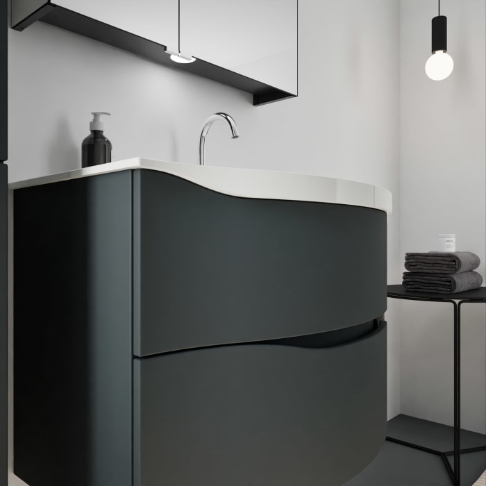 burgbad Sinea 3.0 Mineralguss-Waschtisch mit Unterschrank, 77 cm, mit Griffleiste G0167