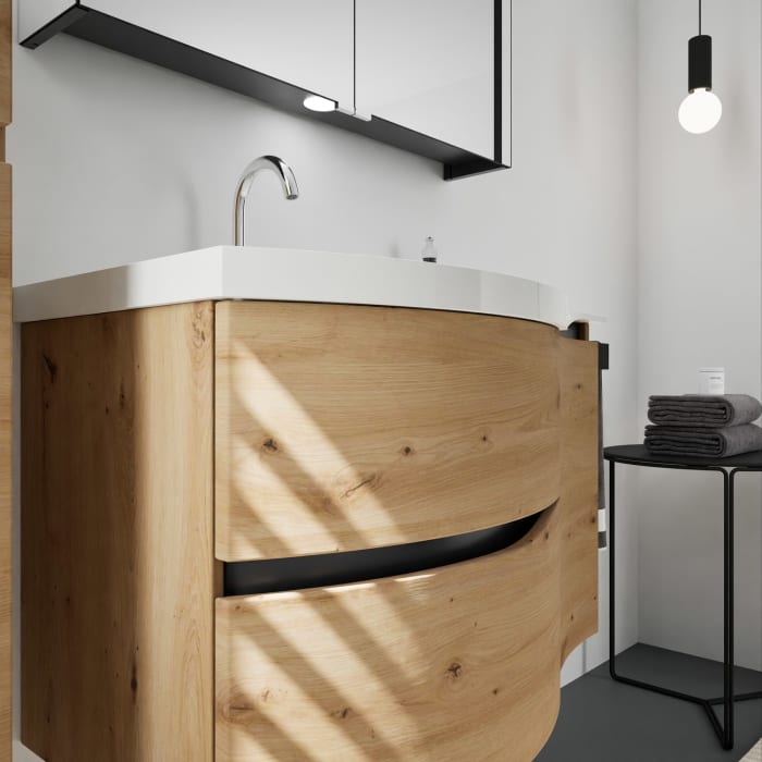 burgbad Sinea 3.0 Mineralguss-Waschtisch mit Unterschrank, 92 cm, mit Griffleiste G0292