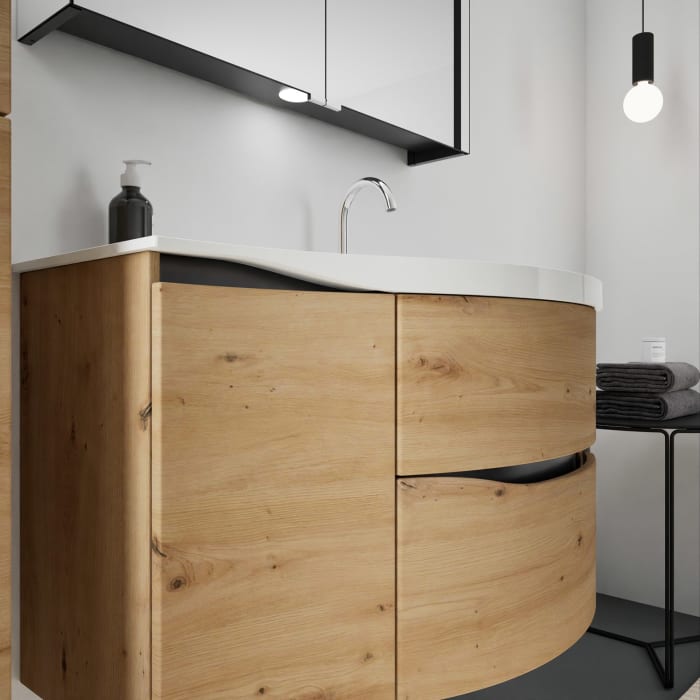 burgbad Sinea 3.0 Mineralguss-Waschtisch mit Unterschrank, 92 cm, mit Griffleiste G0292