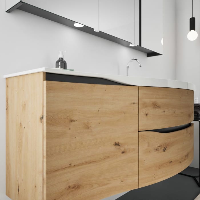 burgbad Sinea 3.0 Mineralguss-Waschtisch mit Unterschrank, 142 cm, mit Griffleiste G0292