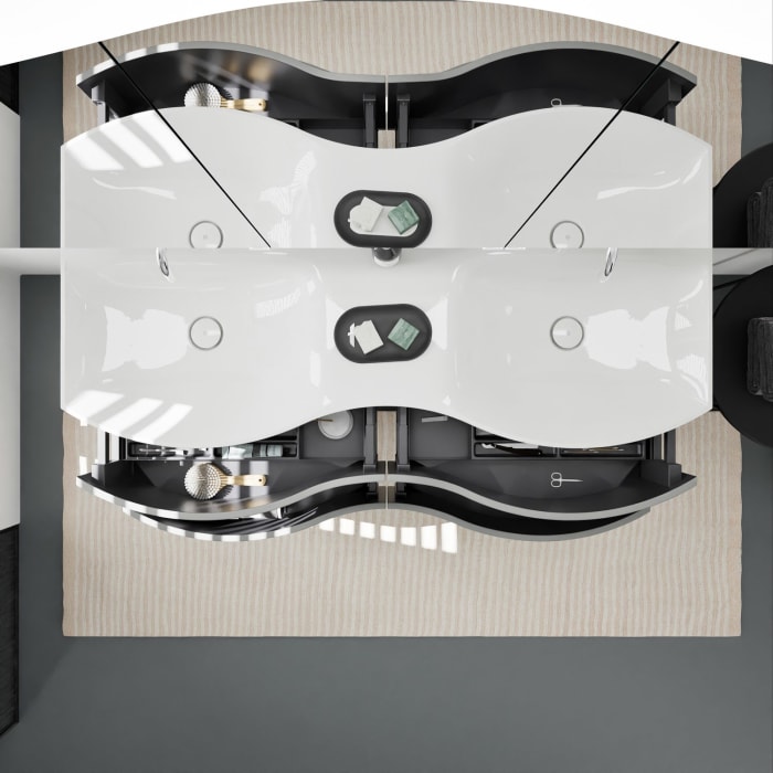 burgbad Sinea 3.0 Mineralguss-Doppelwaschtisch mit Unterschrank, 142 cm, mit Griffleiste G0167