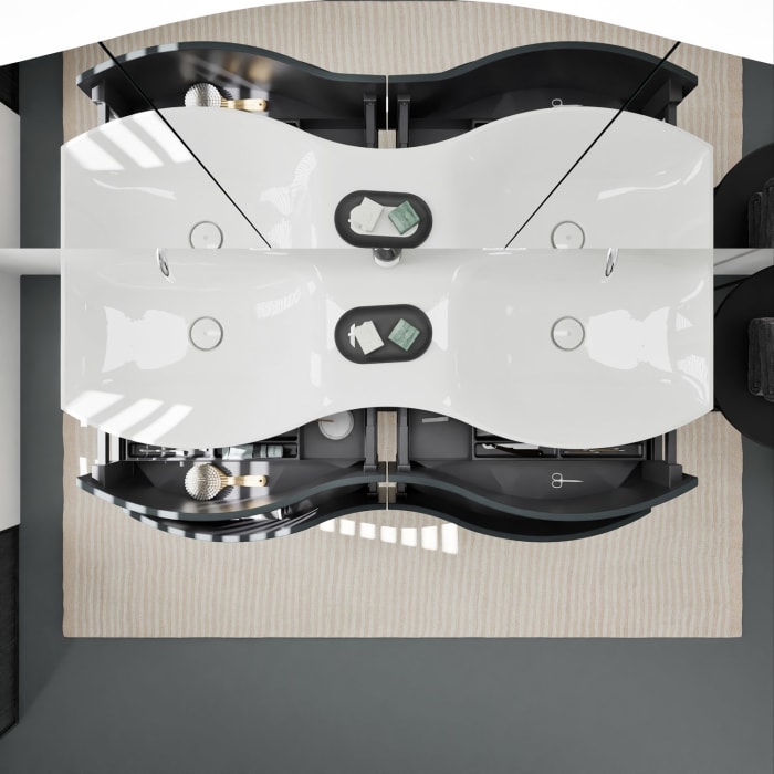 burgbad Sinea 3.0 Mineralguss-Doppelwaschtisch mit Unterschrank, 142 cm, mit Griffleiste G0167