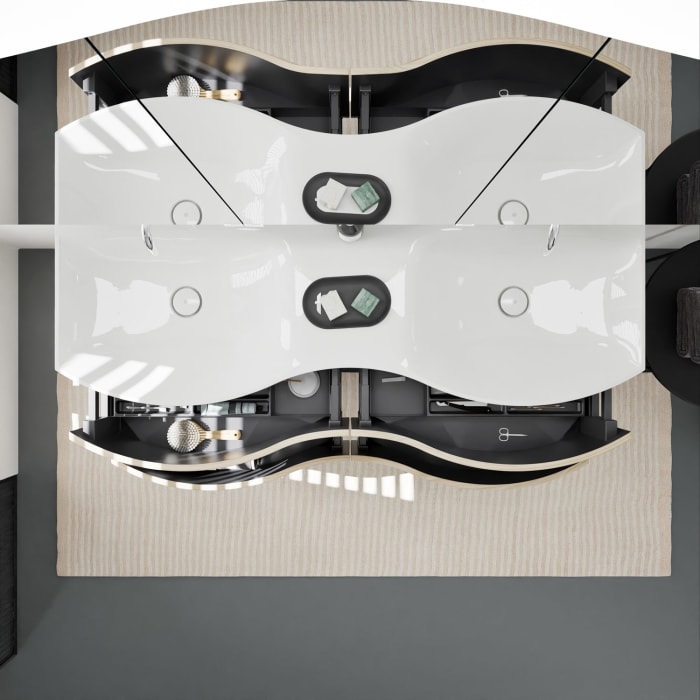burgbad Sinea 3.0 Mineralguss-Doppelwaschtisch mit Unterschrank, 142 cm, mit Griffleiste G0292