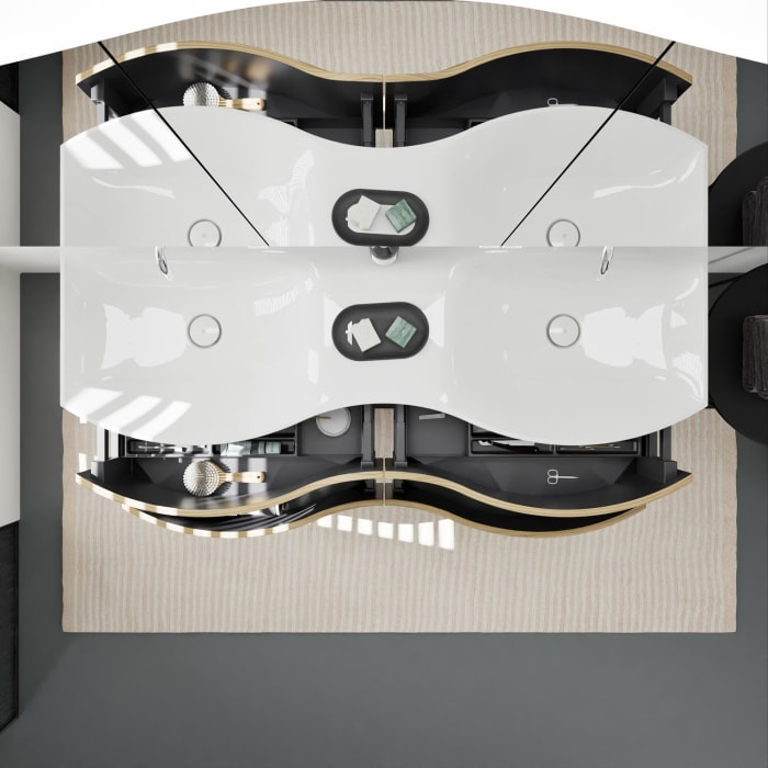 burgbad Sinea 3.0 Mineralguss-Doppelwaschtisch mit Unterschrank, 142 cm, mit Griffleiste G0292
