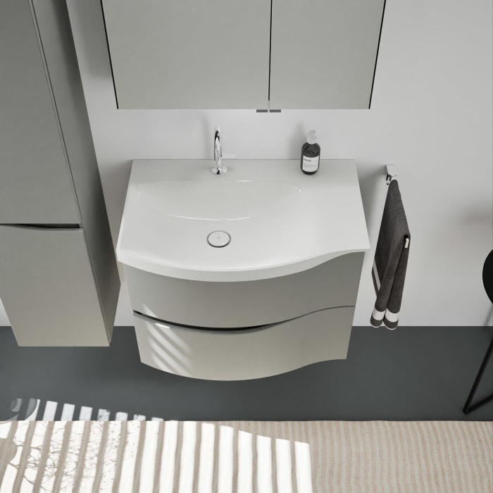 burgbad Sinea 3.0 Mineralguss-Waschtisch mit Unterschrank, 77 cm, mit Griffleiste G0167