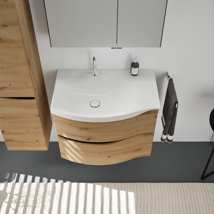 burgbad Sinea 3.0 Mineralguss-Waschtisch mit Unterschrank, 77 cm, mit Griffleiste G0292