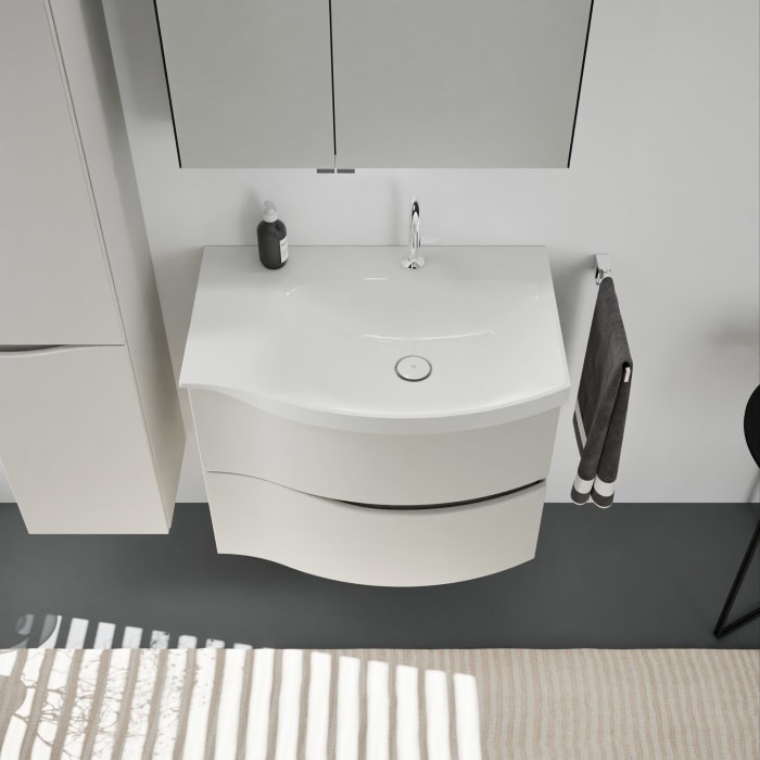 burgbad Sinea 3.0 Mineralguss-Waschtisch mit Unterschrank, 77 cm, mit Griffleiste G0167