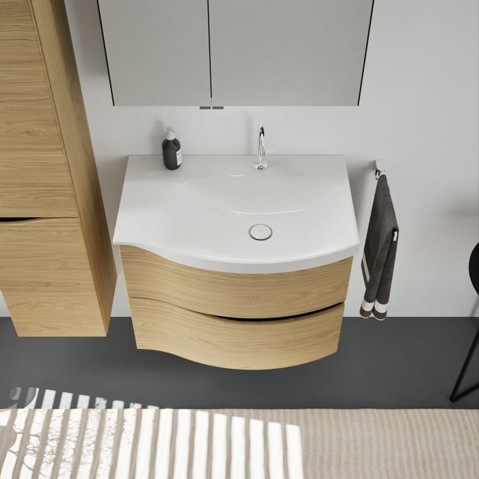 burgbad Sinea 3.0 Mineralguss-Waschtisch mit Unterschrank, 77 cm, mit Griffleiste G0292