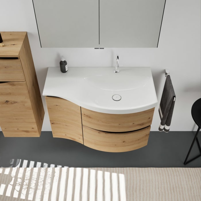 burgbad Sinea 3.0 Mineralguss-Waschtisch mit Unterschrank, 92 cm, mit Griffleiste G0292