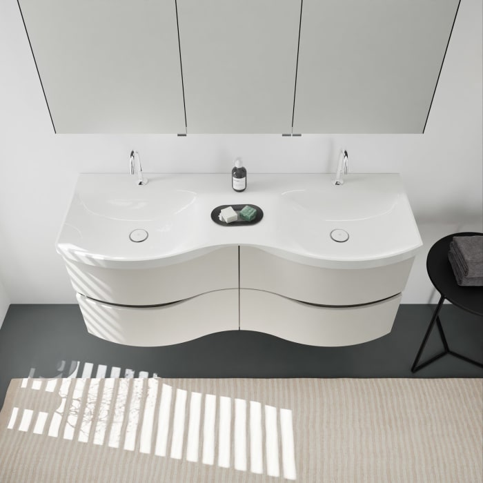 burgbad Sinea 3.0 Mineralguss-Doppelwaschtisch mit Unterschrank, 142 cm, mit Griffleiste G0167