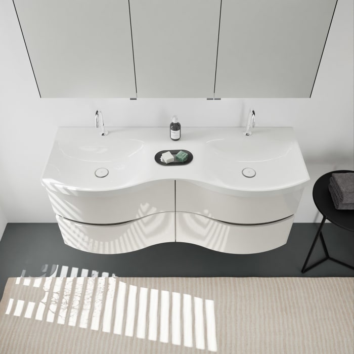 burgbad Sinea 3.0 Mineralguss-Doppelwaschtisch mit Unterschrank, 142 cm, mit Griffleiste G0167