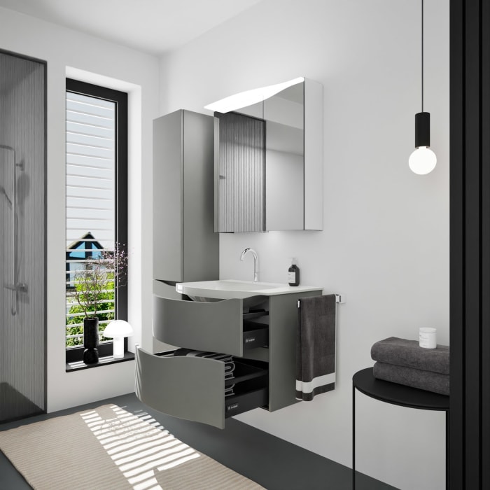 burgbad Sinea 3.0 Mineralguss-Waschtisch mit Unterschrank, 77 cm, mit Griffleiste G0167