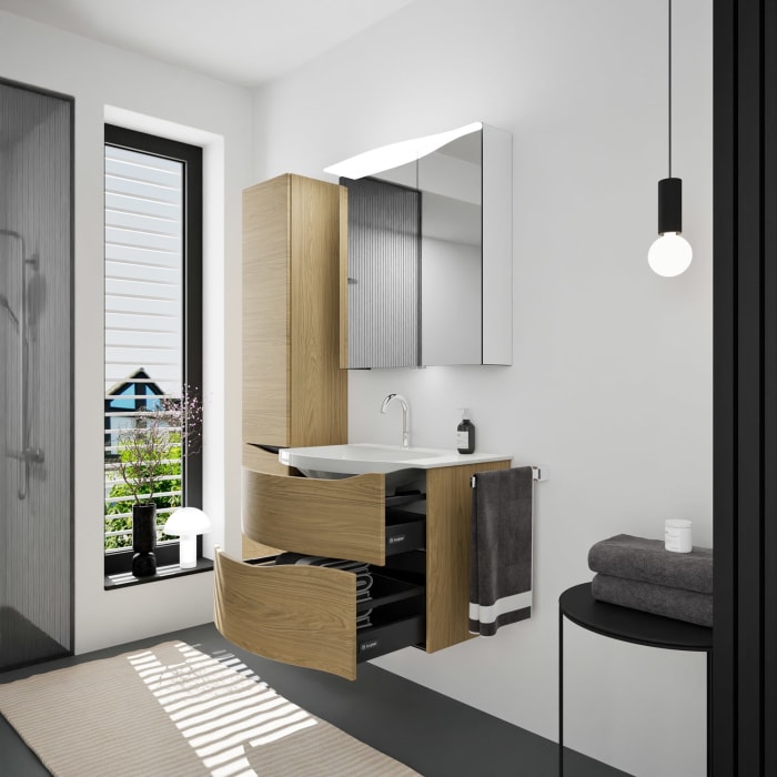 burgbad Sinea 3.0 Mineralguss-Waschtisch mit Unterschrank, 77 cm, mit Griffleiste G0292