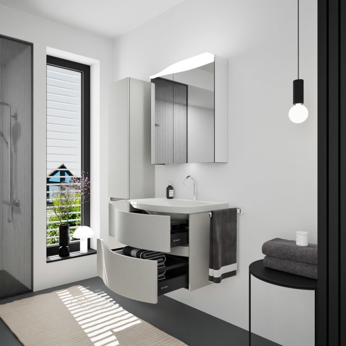 burgbad Sinea 3.0 Mineralguss-Waschtisch mit Unterschrank, 77 cm, mit Griffleiste G0167