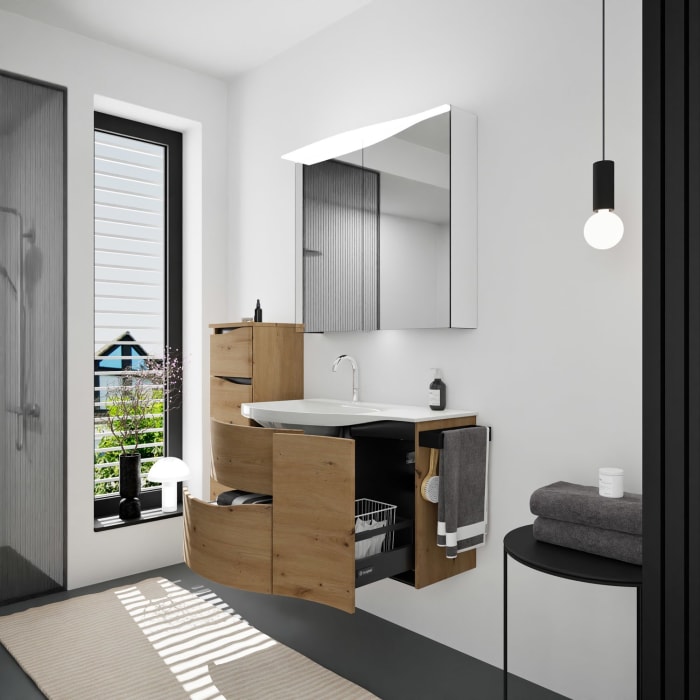 burgbad Sinea 3.0 Mineralguss-Waschtisch mit Unterschrank, 92 cm, mit Griffleiste G0292